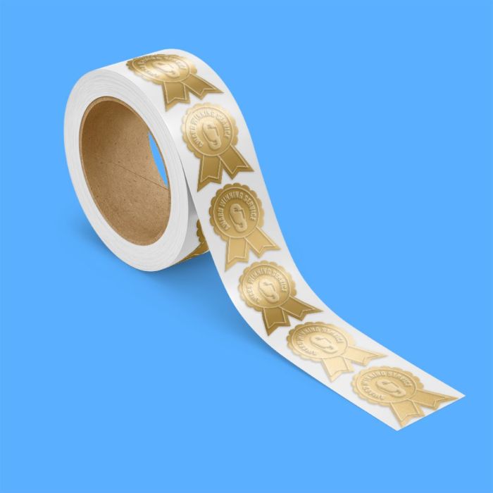 Our gold embossed labels on rolls bring a luxurious touch to your branding and packaging. With their eye-catching shine and easy application, they’re perfect for any special occasion!